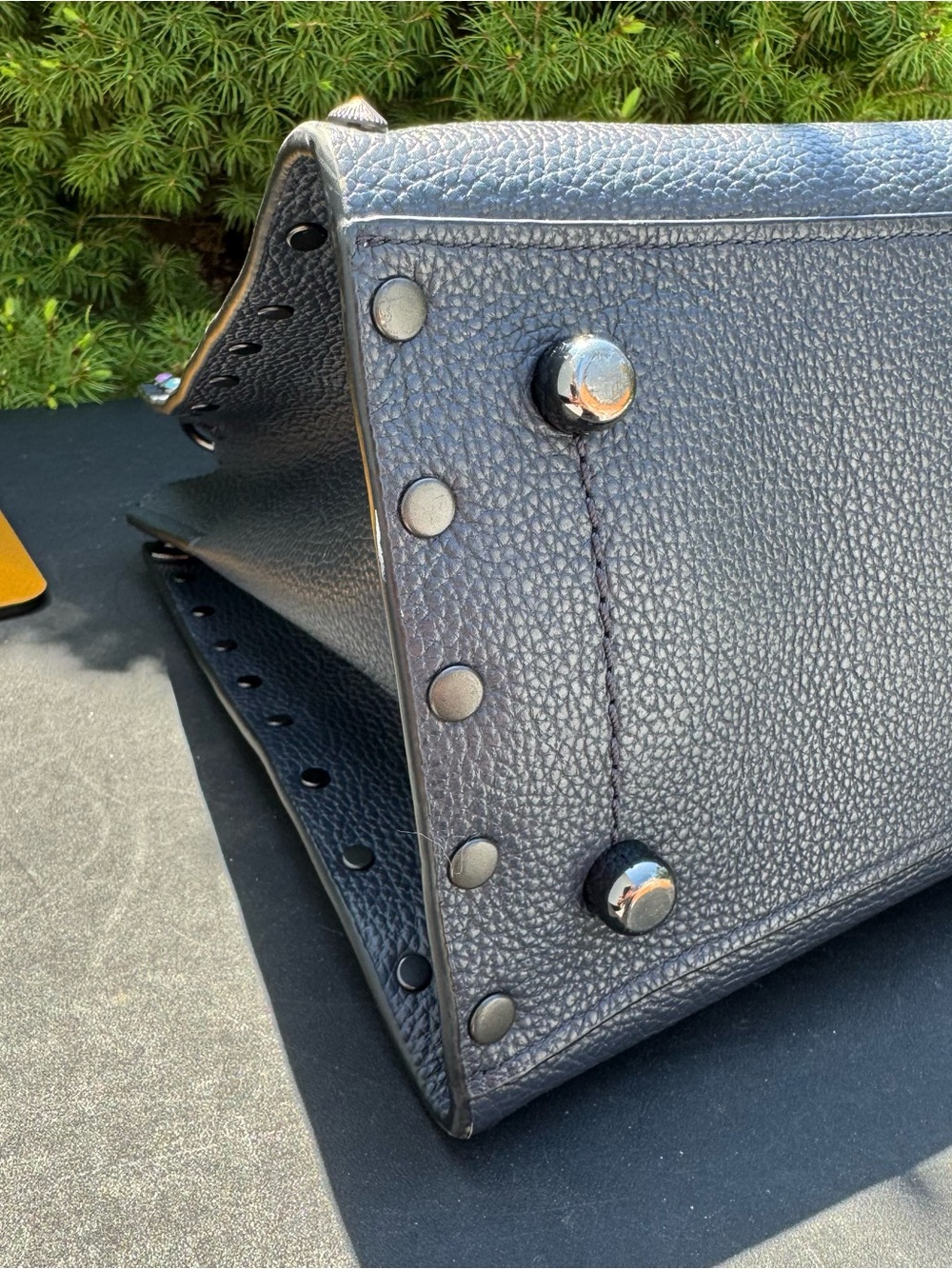COACH *RARE* Charlie Navy Pebbled Leather Tote with Multicolor Studs - Picture 11 of 13